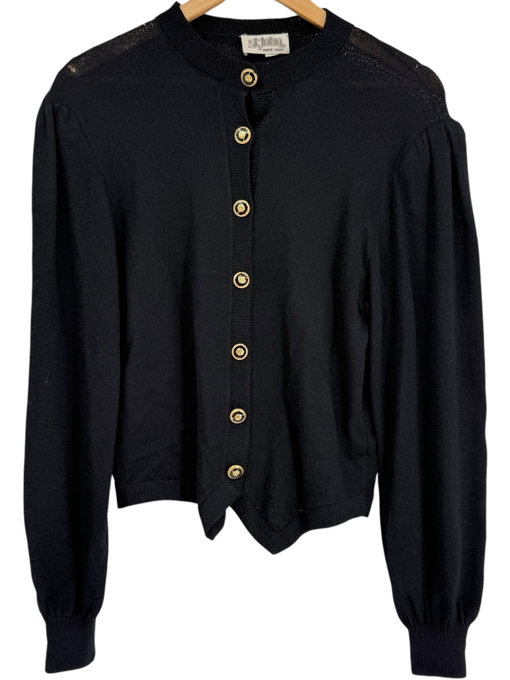 Vintage 80’s St. John Marie Gray Black Button Up Cardigan Sweater Size Small